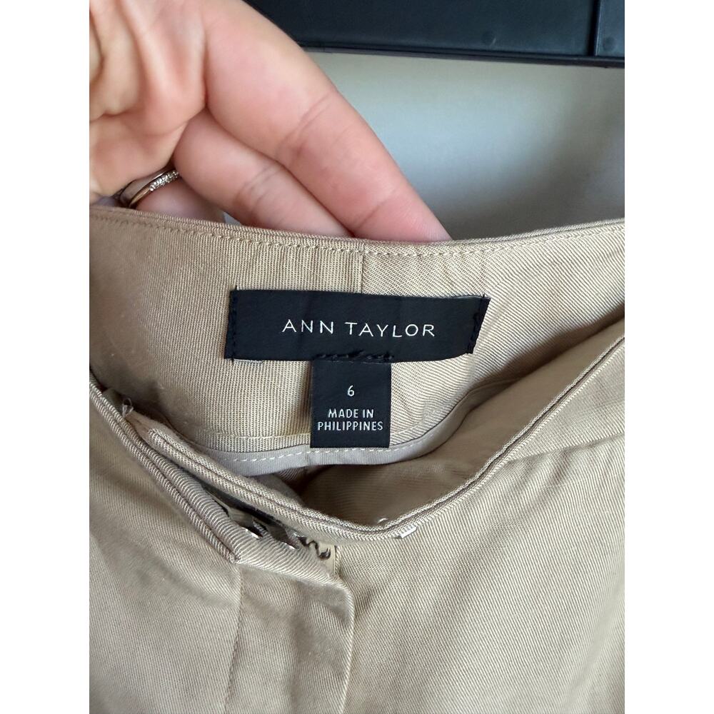 Ann Taylor Linen Blend High Waisted Flat Front Wide Leg Trouser Pants Beige 6 - Picture 5 of 7